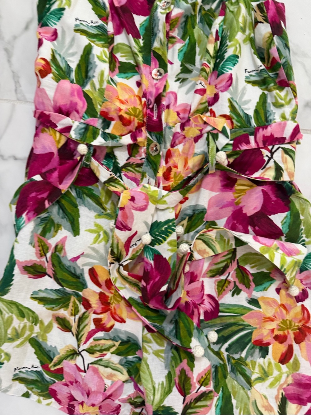 FARM Rio White Floral Jumpsuit with Green and Pink Accents worn once - Picture 5 of 8